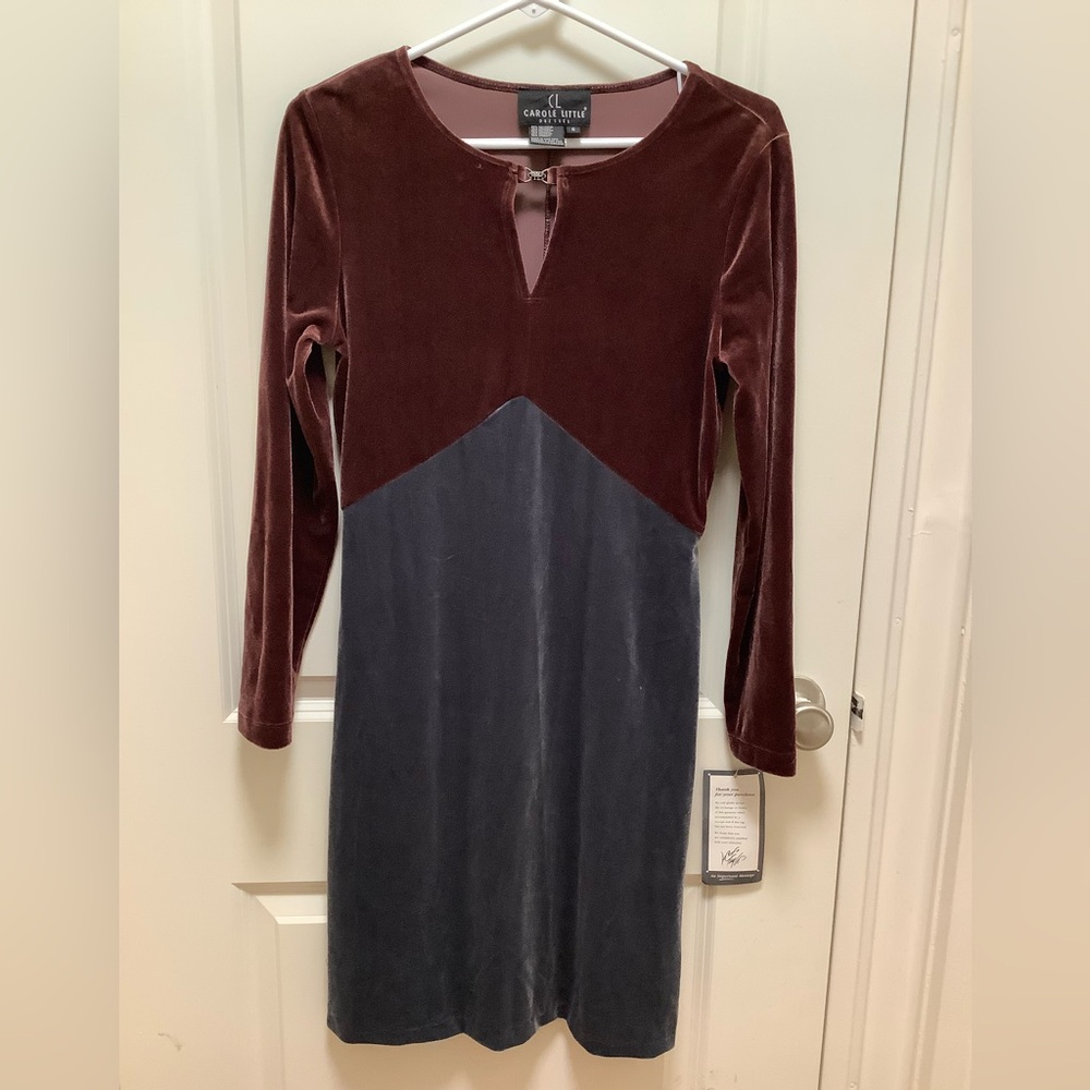 Elegant Velvet Dress in Burgundy and Gray